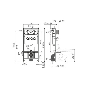 Скрытая система инсталляций сет 4 в 1 Alcaplast AM101/1120+ кнопка M570 ( AM101/1120/570)